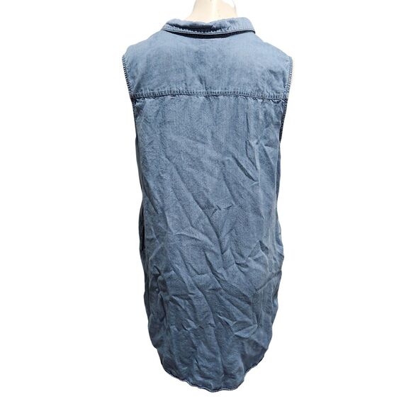 Terre Blue Sleevless Chambray Mini Dress Womens SZ L Embroidered Prairie Western - Picture 3 of 5